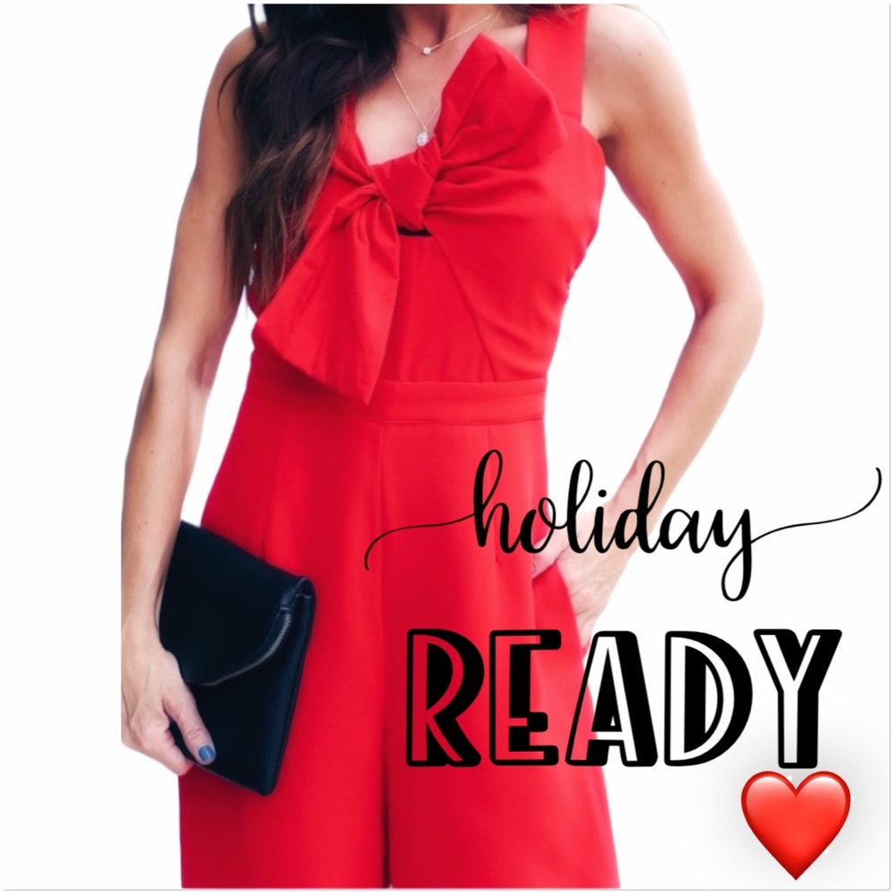 COPY ❤️ Red Bow Jumpsuit /Vici, Size Small, Holiday Cocktail 🍸 Party, NWT - Picture 12 of 16